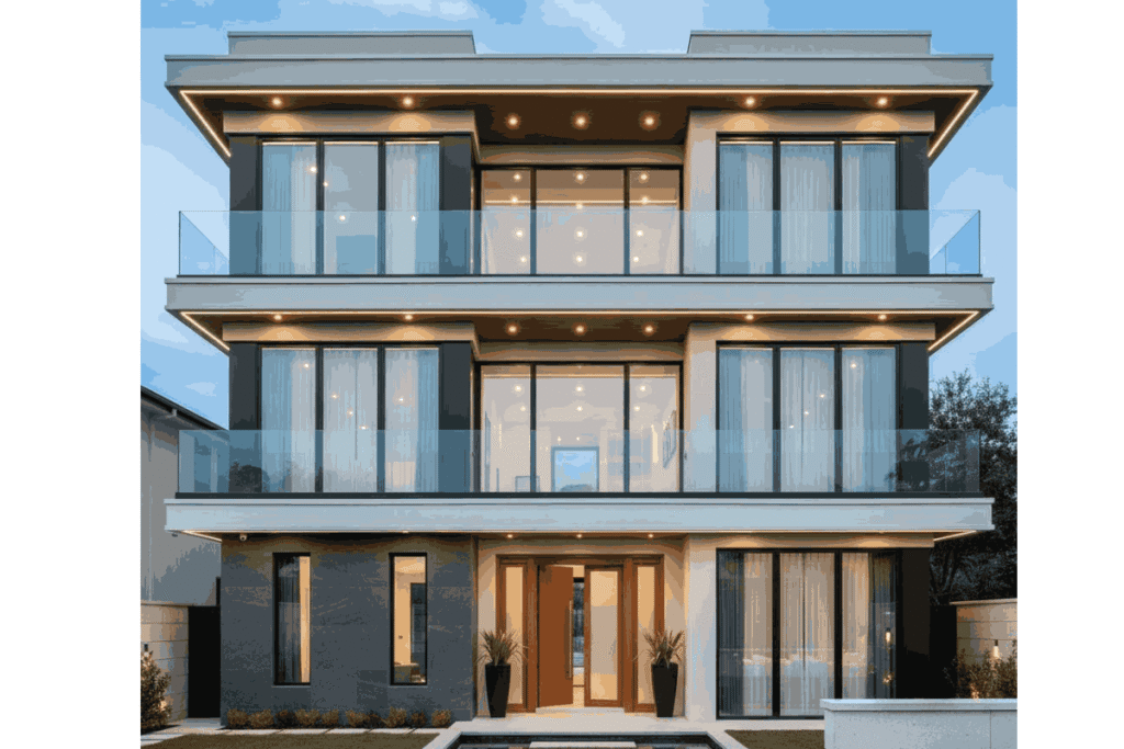 Balkon dengan Railing Kaca Transparan