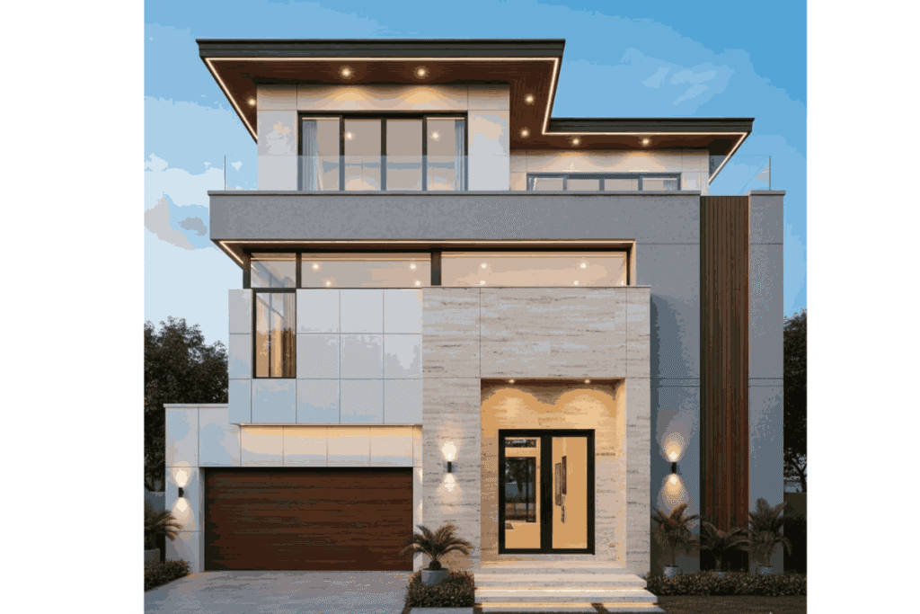 Koridor Masuk dengan Aksen Batu Travertine